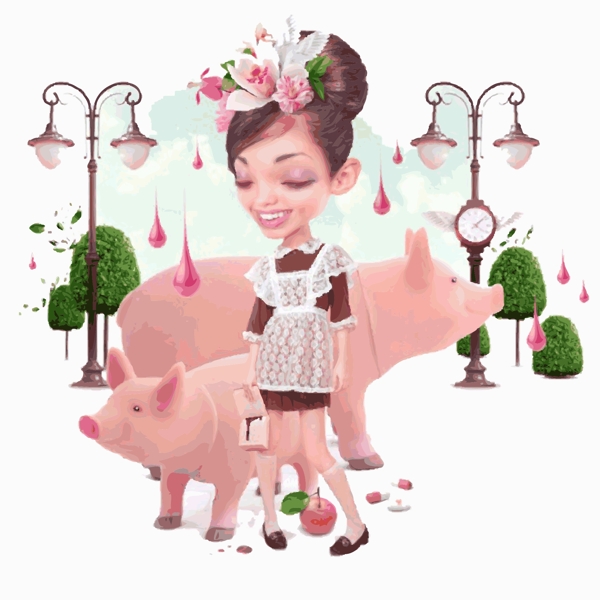 印花矢量圖T恤圖案人物女人動物免費素材