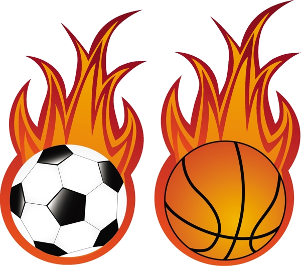 火焰足球与篮球矢量素材图片