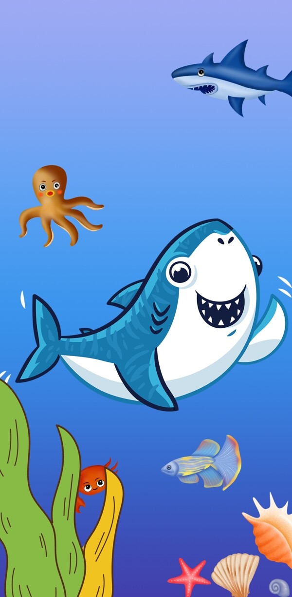 可爱卡通蓝色海洋鲨鱼手机壳