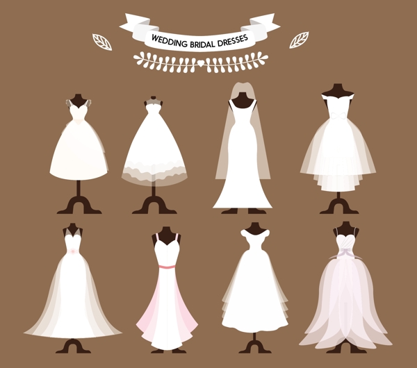 新娘礼服集合向量插图不同风格自由向量