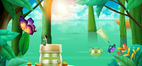 清新綠色大樹banner背景素材