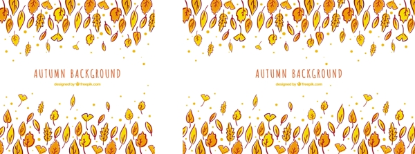 秋天的背景与手绘的叶子