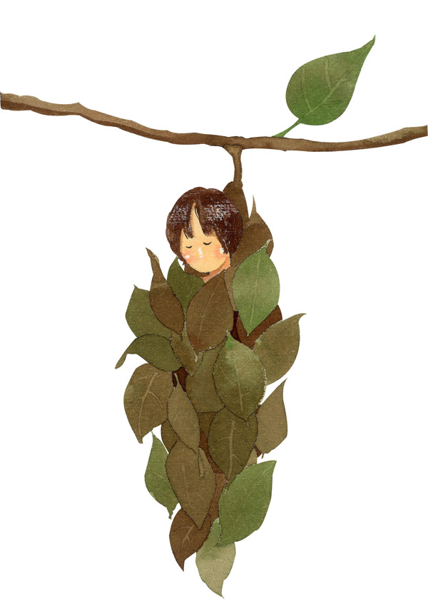 樹葉裏的小女孩图片