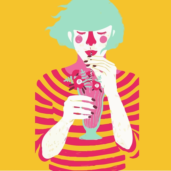 印花矢量圖人物女人生活元素飲料免費(fèi)素材