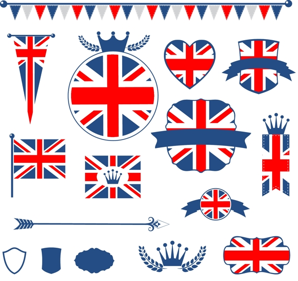 英国国旗元素标签矢量