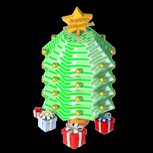 圣诞树装饰树礼物盒2.5d圣诞节装饰元素