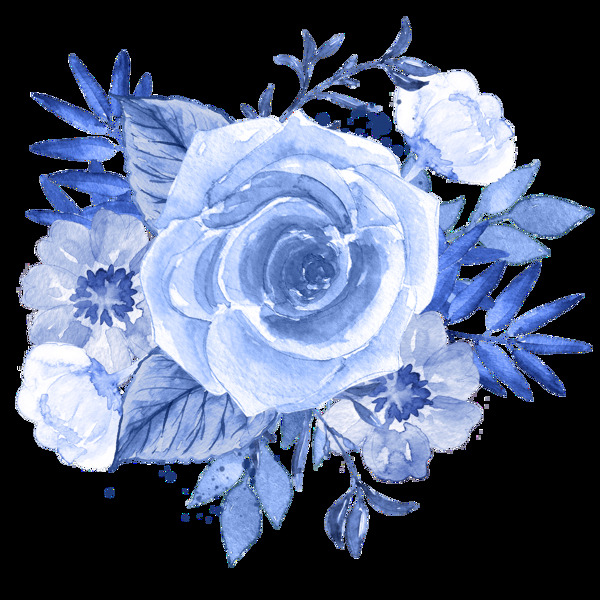 手绘冷艳水蓝色花朵png透明素材