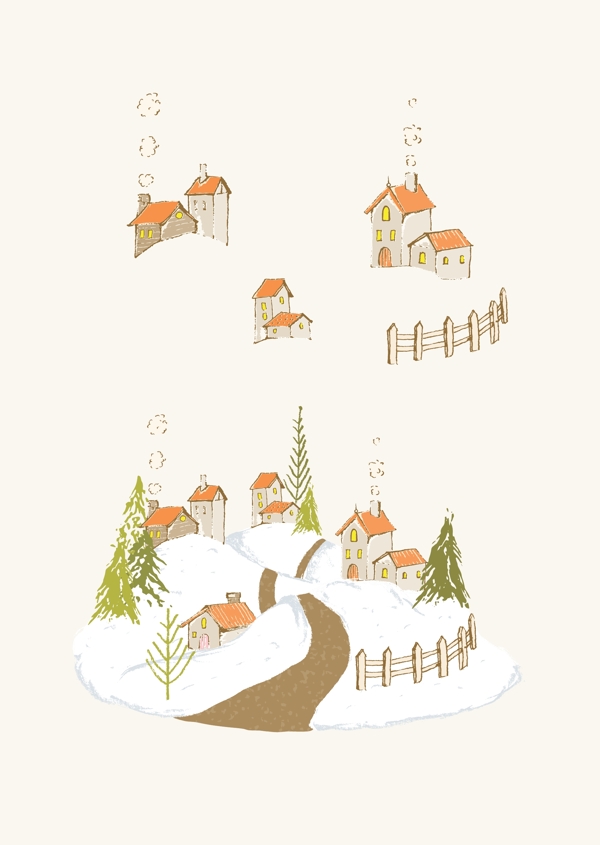 可爱卡通冬天的房子插画