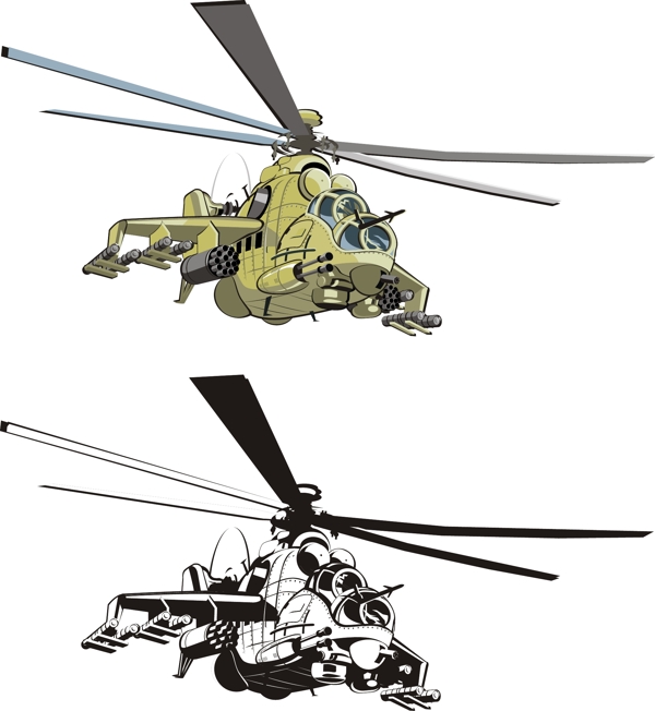 直升飞机阿帕奇战斗机矢量素材