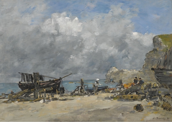 EugeneBoudinEtretatFishingBoatsandFishersattheBeach1890.jpeg畫家風(fēng)景畫靜物油畫建筑油畫裝飾畫