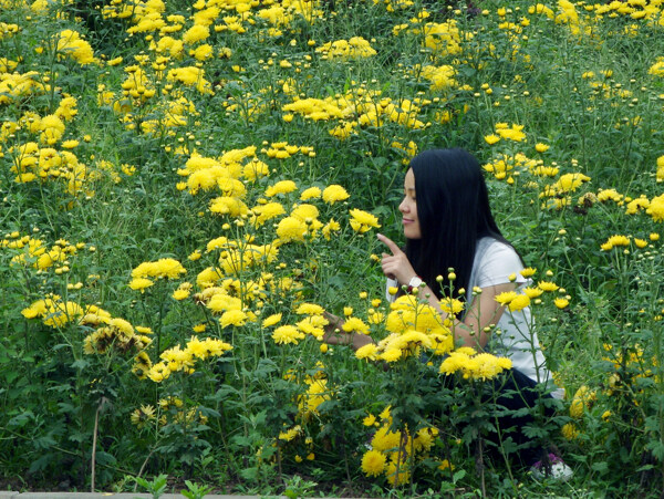 鲜花丛中的青春女孩图片