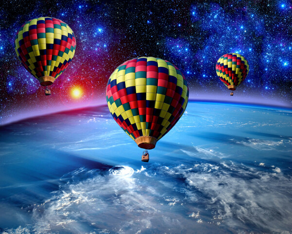 宇宙中的热气球图片