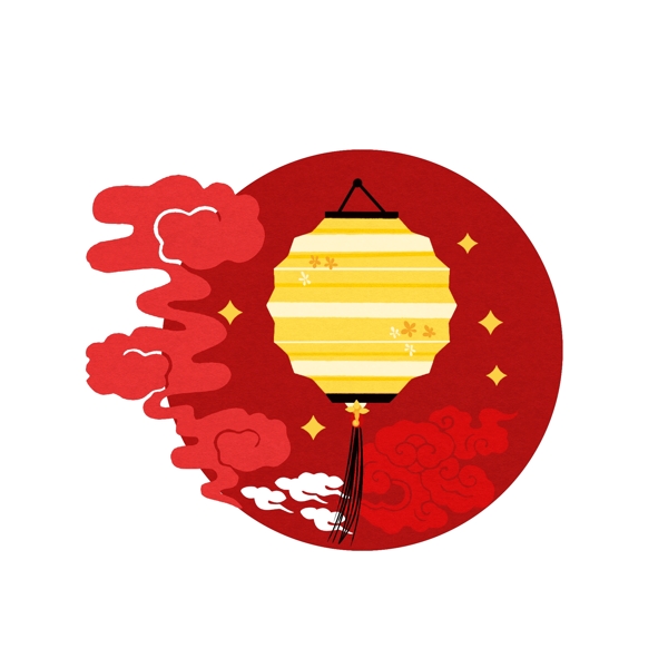 新年喜庆红灯笼祥云扁平
