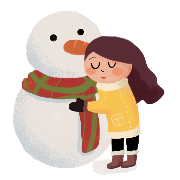 可爱抱着雪人的小女孩可商用元素