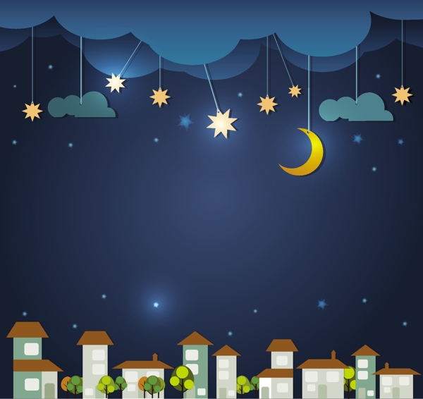卡通夜晚剪紙圖片