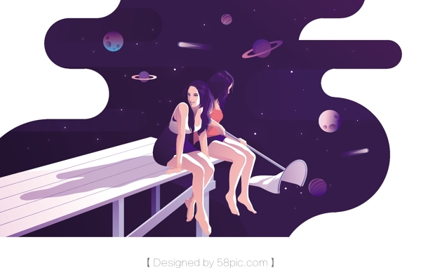 创意Ai插画少女与宇宙