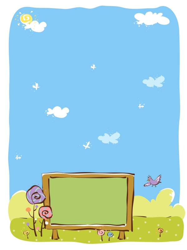 蓝色卡通儿童自然天空草地背景图