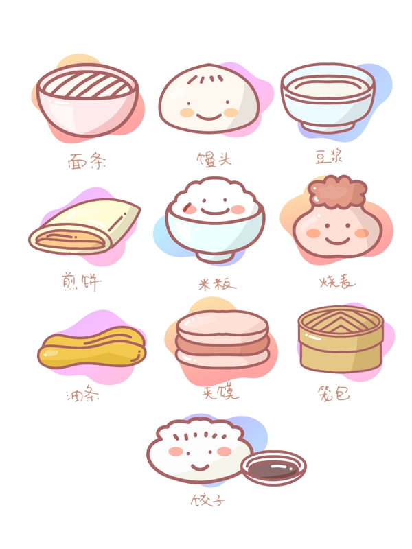 可爱卡通中式早餐餐饮图标