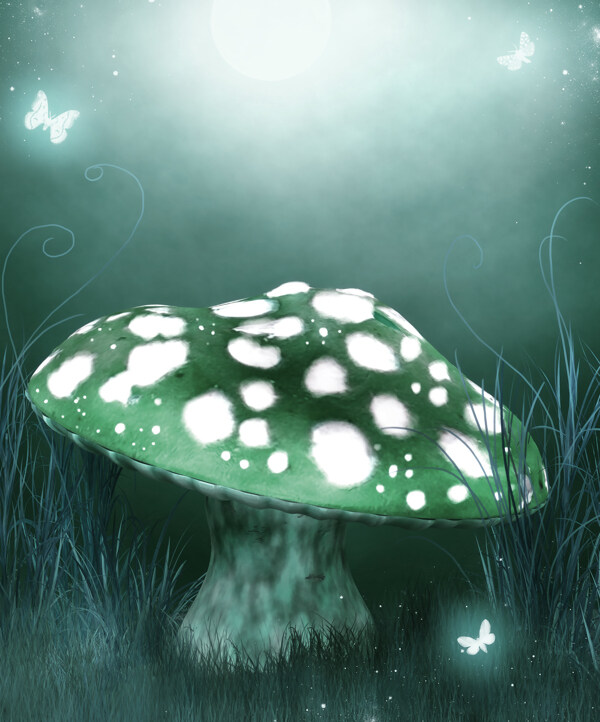 童话世界蘑菇蝴蝶图片