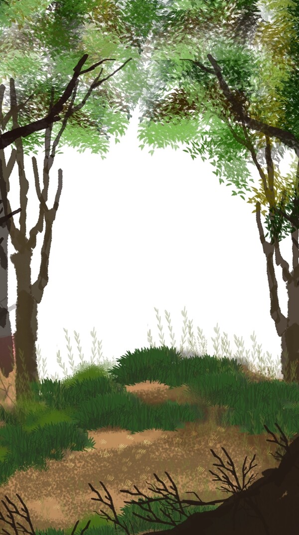 手绘森林景色创意海报边框