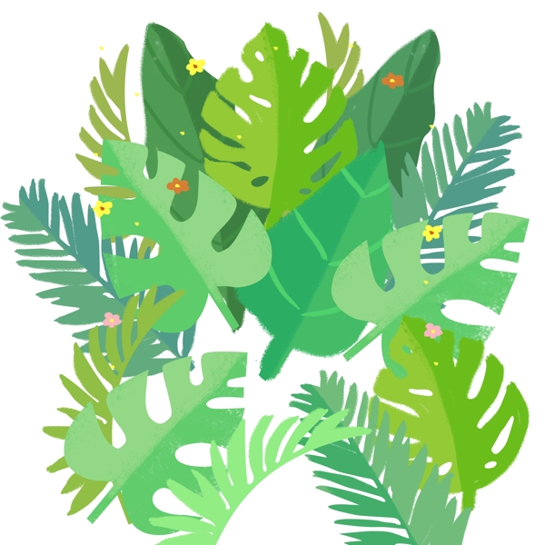 一堆绿色树叶图案元素