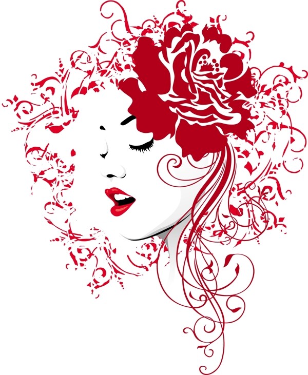 紅色牡丹花紋女子頭像圖片