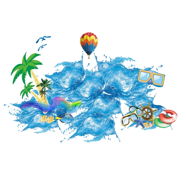 夏天海浪泳圈樹分層元素