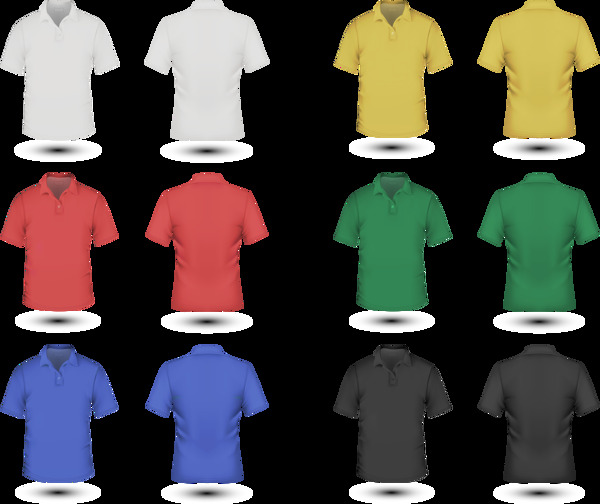 6种颜色款式T恤衫模板免抠png透明素材