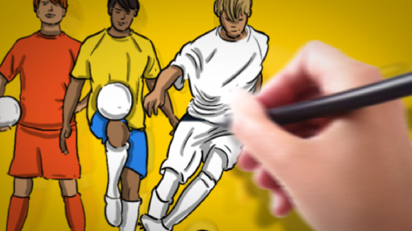 铅笔手绘彩色足球运动员开场