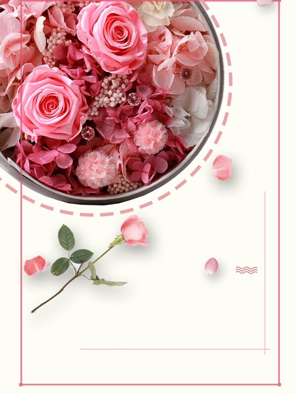 简约粉色玫瑰花背景矢量插图