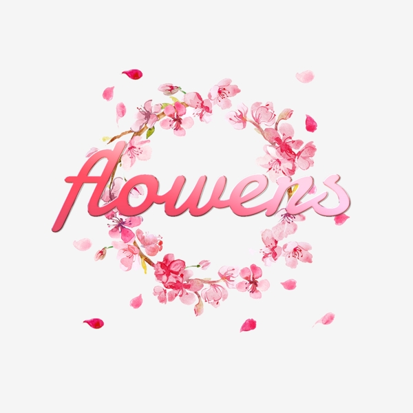 美丽的花朵抽象字体与粉红色的花环