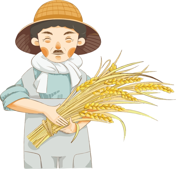 卡通农民抱麦穗丰收喜悦图片