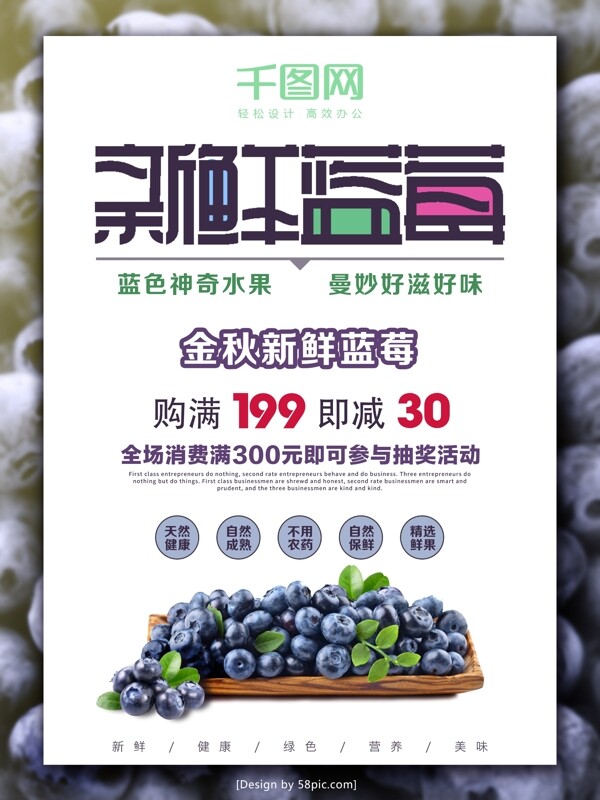 秋季新鲜蓝莓满减促销海报