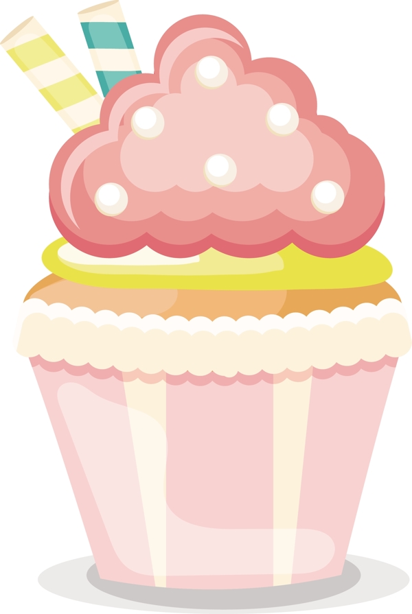 粉色矢量卡通蛋糕冰淇淋甜品插画素材