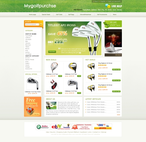高尔夫golf欧美首页设计模版网页图片