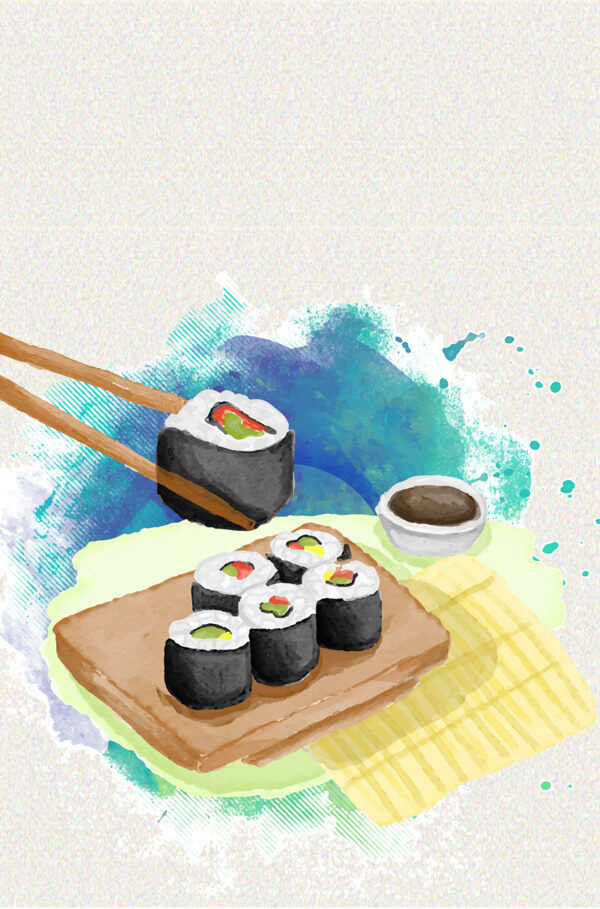 日式寿司料理手绘美食海报