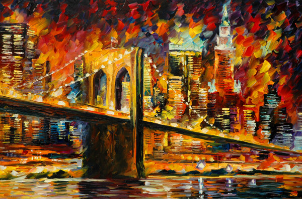 油画布鲁克林大桥图片