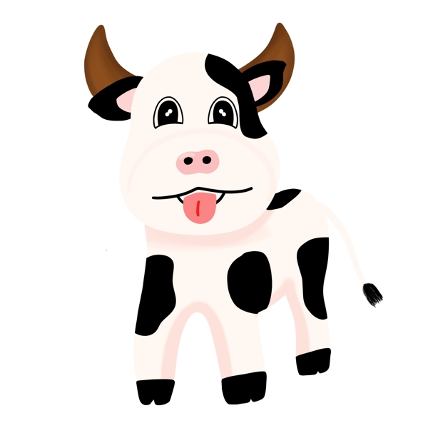 手绘牧场卡通黑白小奶牛可爱动物