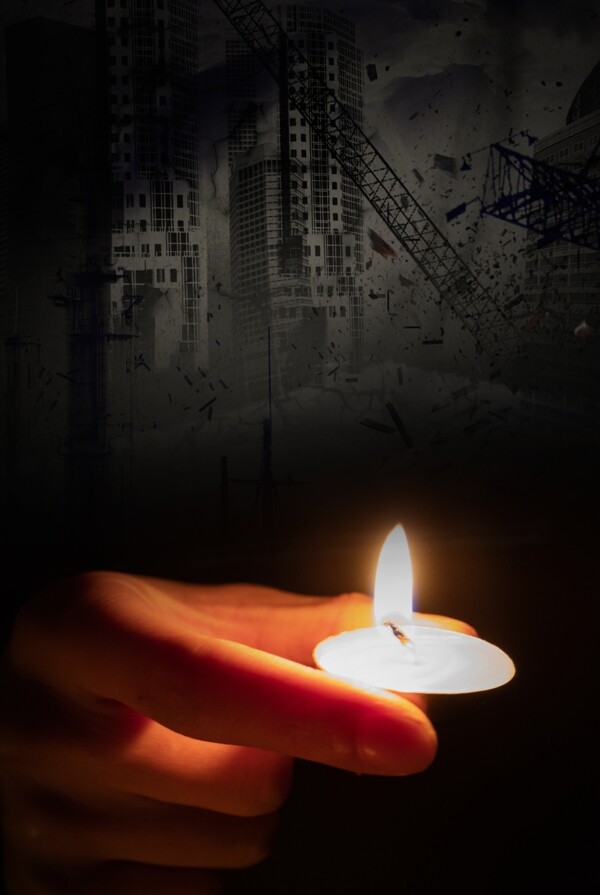 蜡烛祈福自然灾害损失惨重背景海报