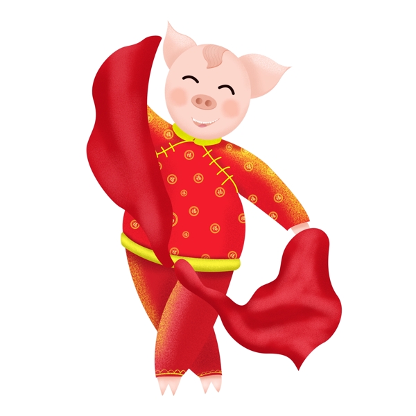 手绘扭秧歌的新年小猪形象可商用免扣元素