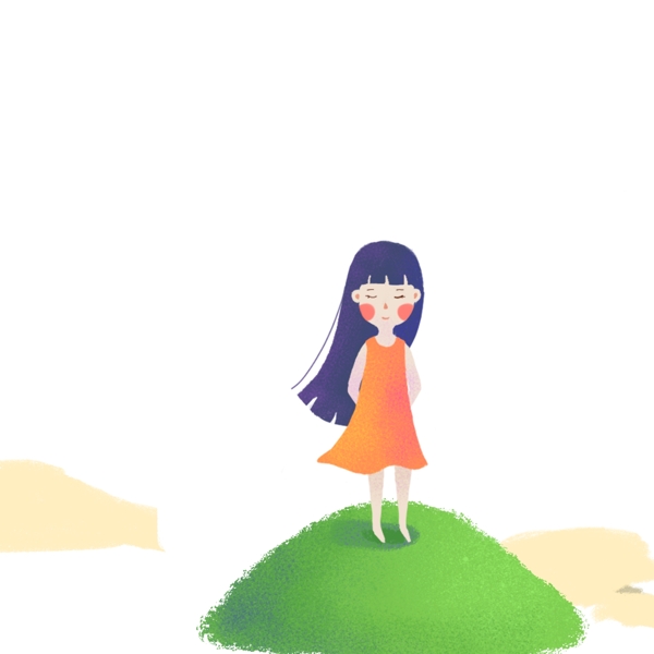 小女孩站在绿草地上免抠图