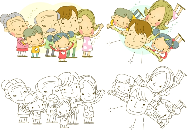 卡通小人家庭