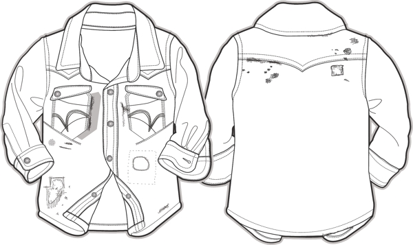 长袖衬衫儿童服装设计秋冬装线稿矢量素材