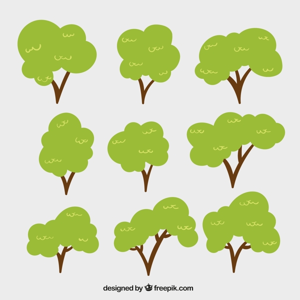 手工绘制的多叶树的集合