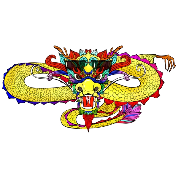 手繪卡通龍紋png元素