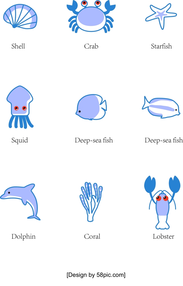 海底生物图标原创商用元素