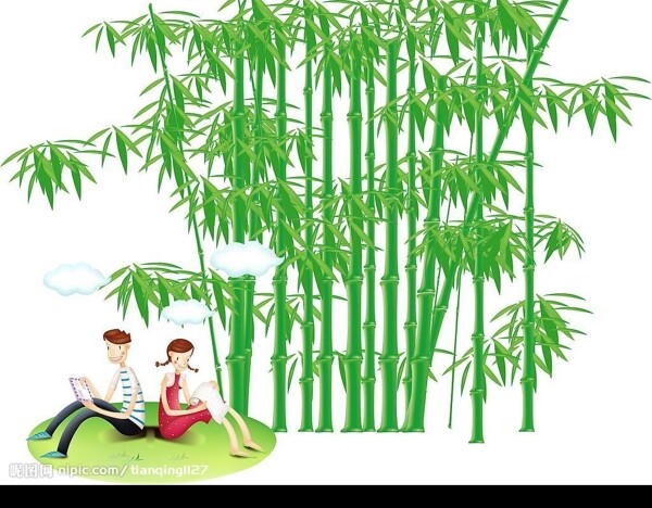 矢量竹林情侣图片