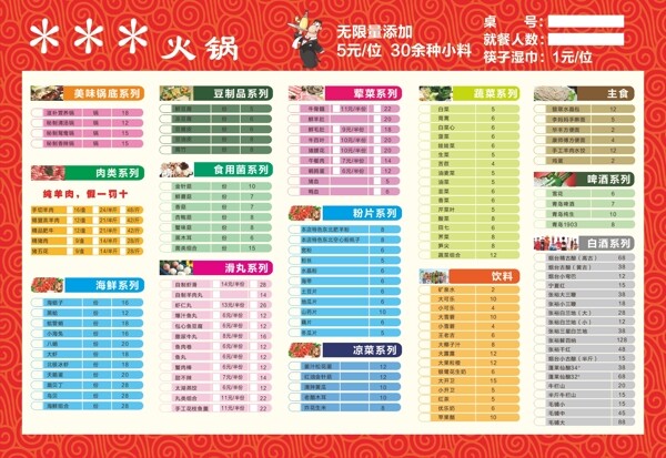火鍋菜單燒烤飯店點(diǎn)菜