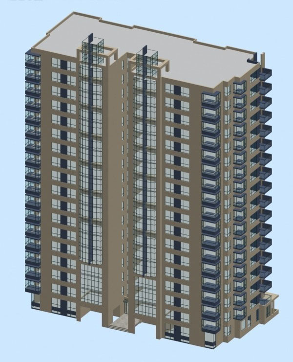 對稱型高層塔式住宅樓3d模型