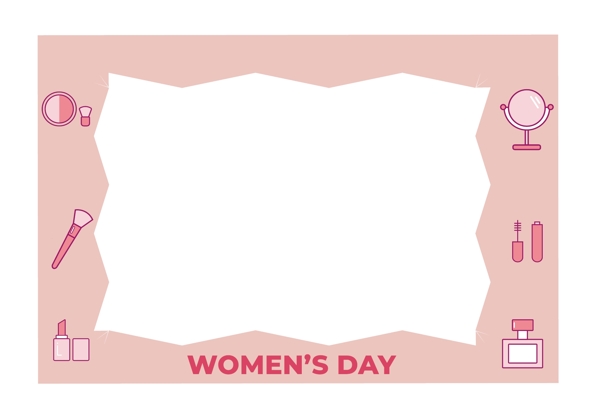 三八妇女节可爱粉色化妆品元素边框矢量免抠素材